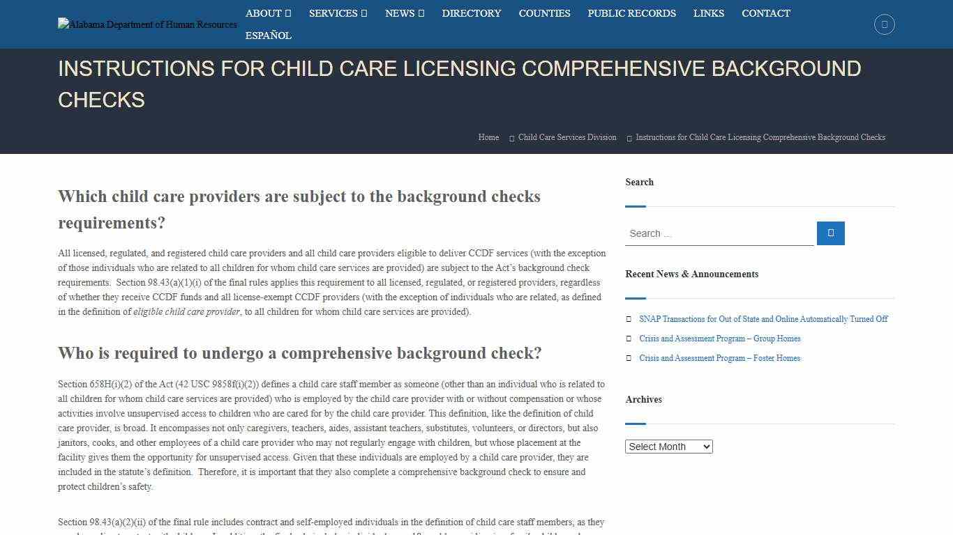 Instructions for Child Care Licensing Comprehensive Background Checks – Alabama Department of Human Resources